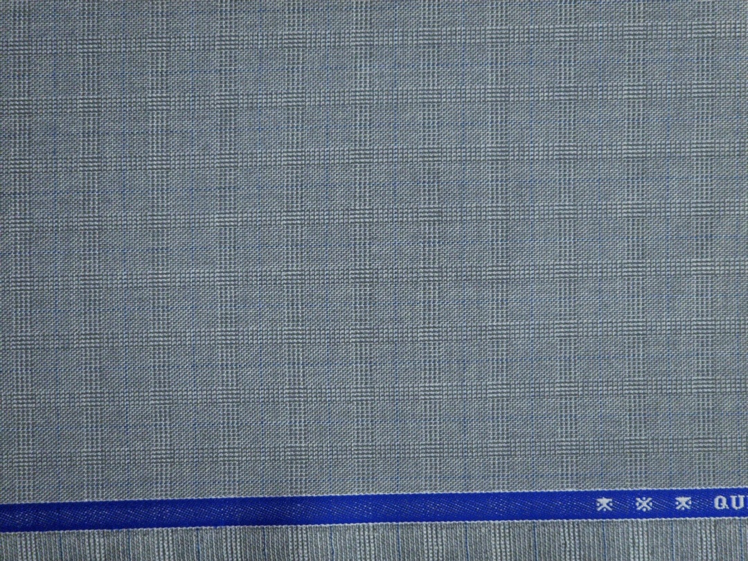 Raymond Men's Checks Polyester Viscose Suiting Fabric (Light Silver Grey with Faint Blue Checks) - Image 2