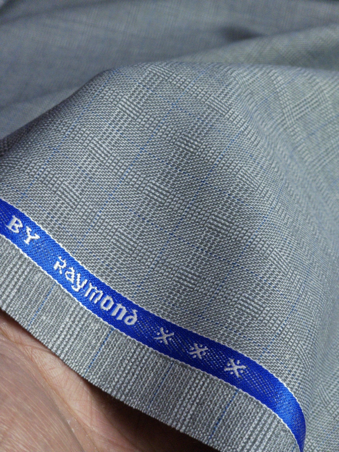 Raymond Men's Checks Polyester Viscose Suiting Fabric (Light Silver Grey with Faint Blue Checks) - Image 3