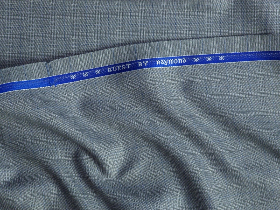 Raymond Men's Checks Polyester Viscose Suiting Fabric (Light Silver Grey with Faint Blue Checks) - Image 4