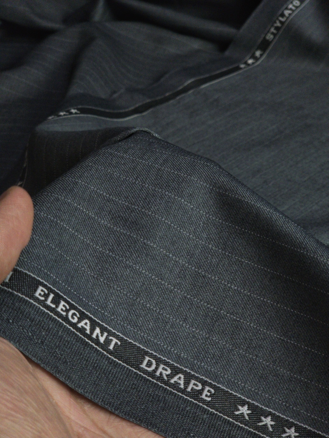 Raymond Men's Stripe Polyester Viscose Suiting Fabric (Charcoal Grey With Thin White Stripe) - Image 3