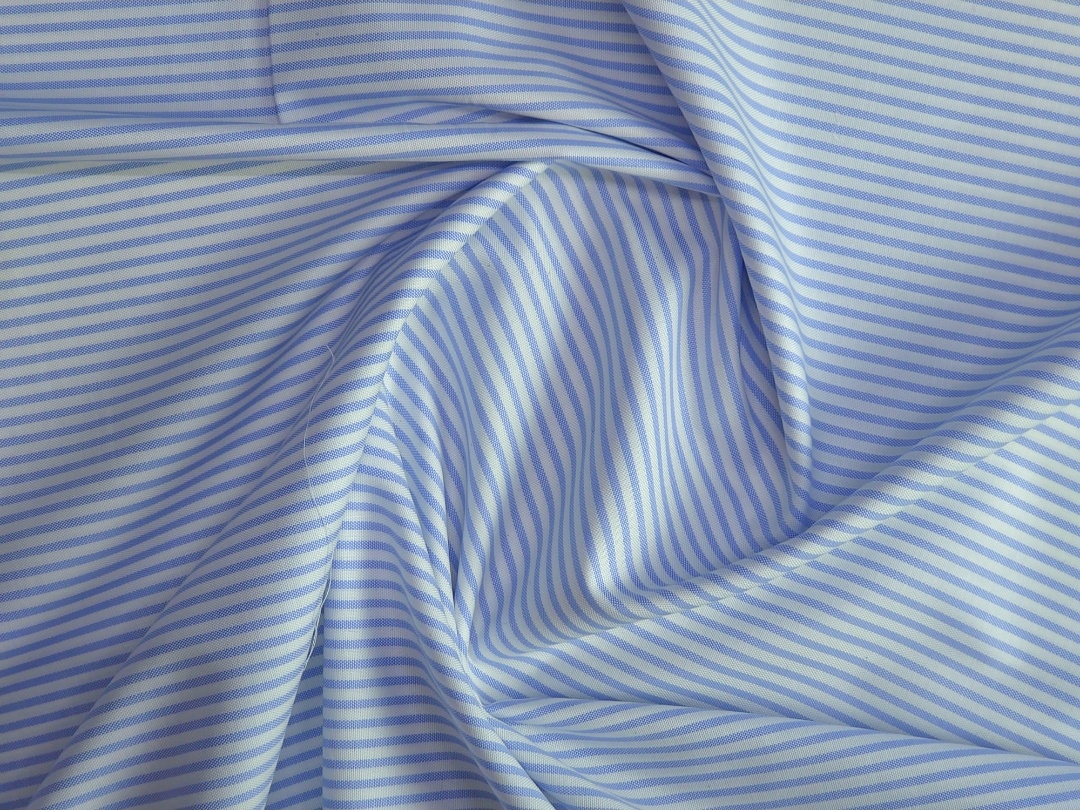 Soktas Giza Cotton Striped Shirt Fabric (White & Blue)