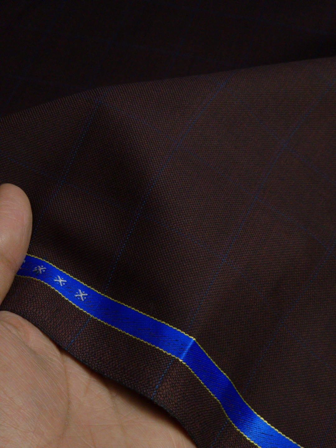 Raymond Men's 40% Wool Check Suiting Fabric (Dark Maroon & Sapphire Blue) - Image 2